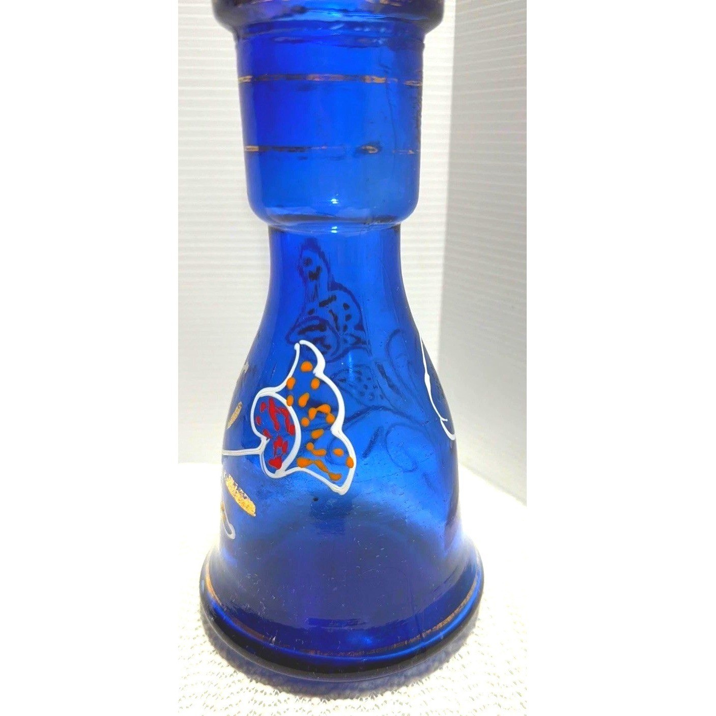 Vintage Colbalt Blue Bohemian Colorful Glass Base For Hookah Florals 7.5&Prime; Tall