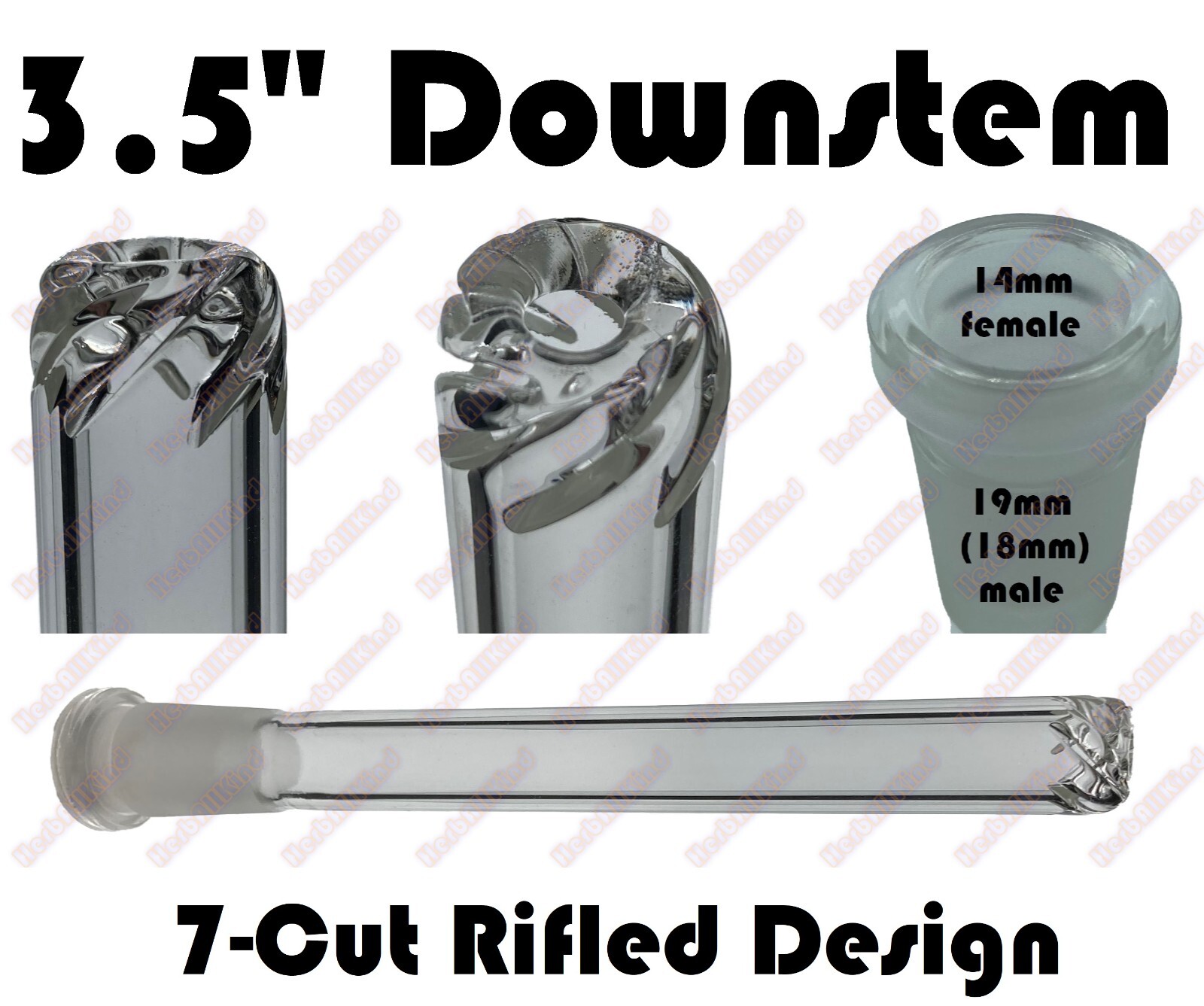 3.5&Prime; 19mm ( 18mm ) to 14mm Rifled Cut Perc Glass Downstem Low Profile