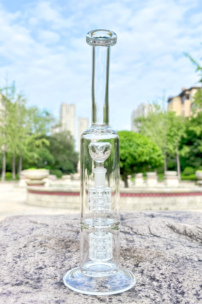 10&Prime; Double Matrix Perc Glass Bong Recycler Smoking Water Pipe Hookah Bubbler