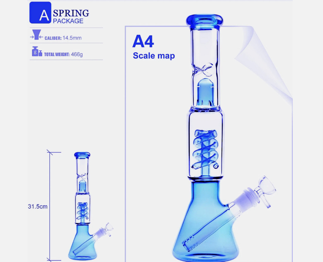 13&Prime; inch Glass Heavy Bong Hookah Water Pipe Heavy Beaker 14mm Bowl— Blue