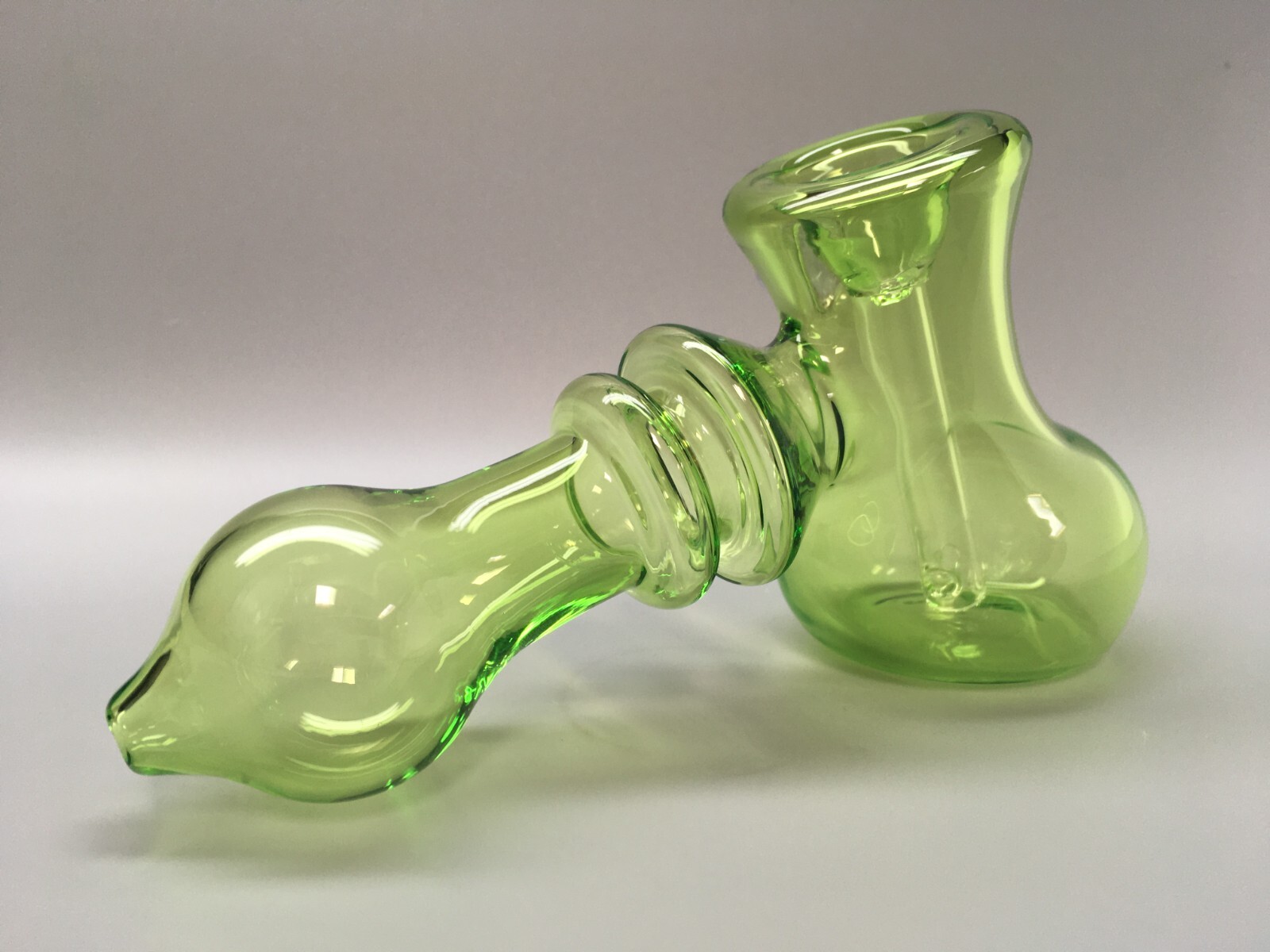 6 Inch Green Bubbler Glass Hand Pipe w/ Lavender air vent, Handmade(Tobacco Use)