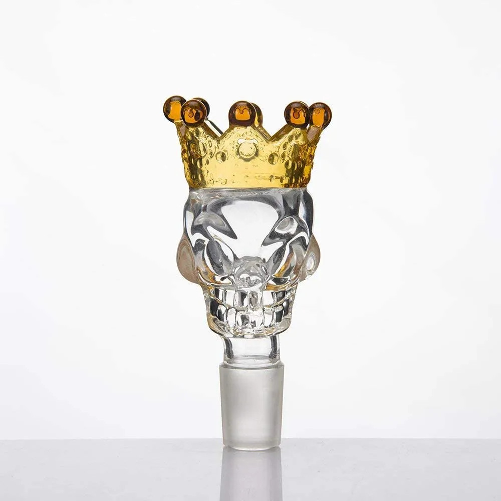 14mm male Glass Bowl Skull with Crown Style BIG Size Slide Bowl Part for Bong
