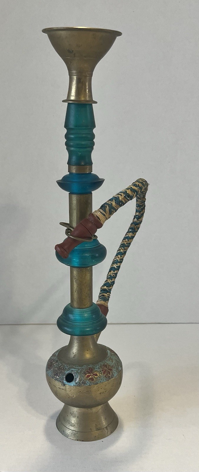 Vintage 12&Prime; Brass & Green Glass Hookah – Made in India