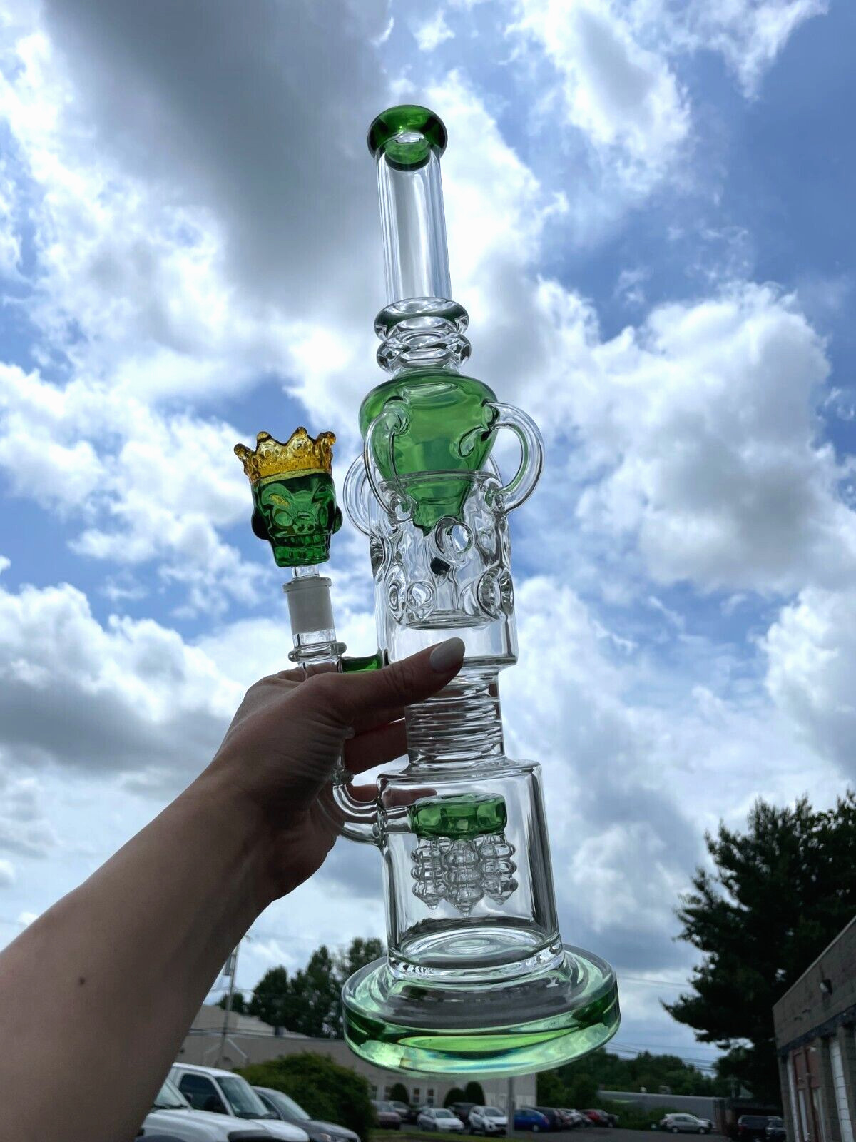 17&Prime; Electric Ball Recycler Bong water pipe Hookah Green W/ 14mm Skull Slide