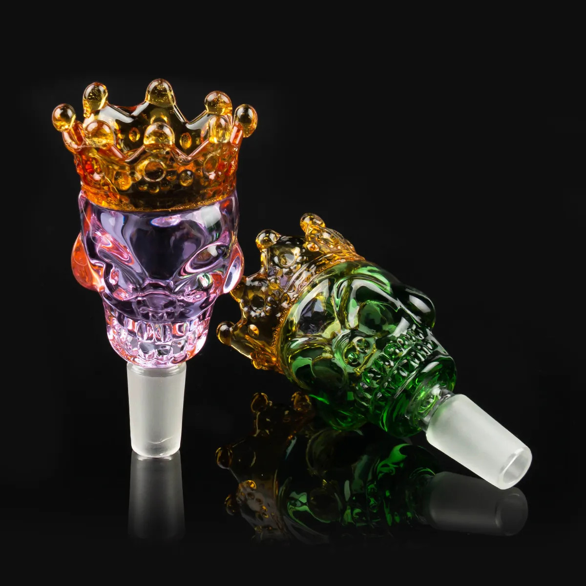 14mm male Glass Bowl Skull with Crown Style BIG Size Slide Bowl Part for Bong