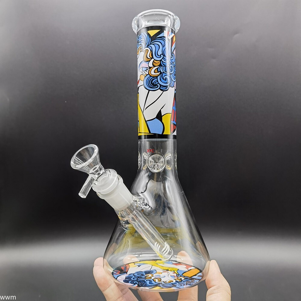 25cm Colorful Print Clear Glass Water Pipe Bong Shisha Hookah Hand Smoking Pipe