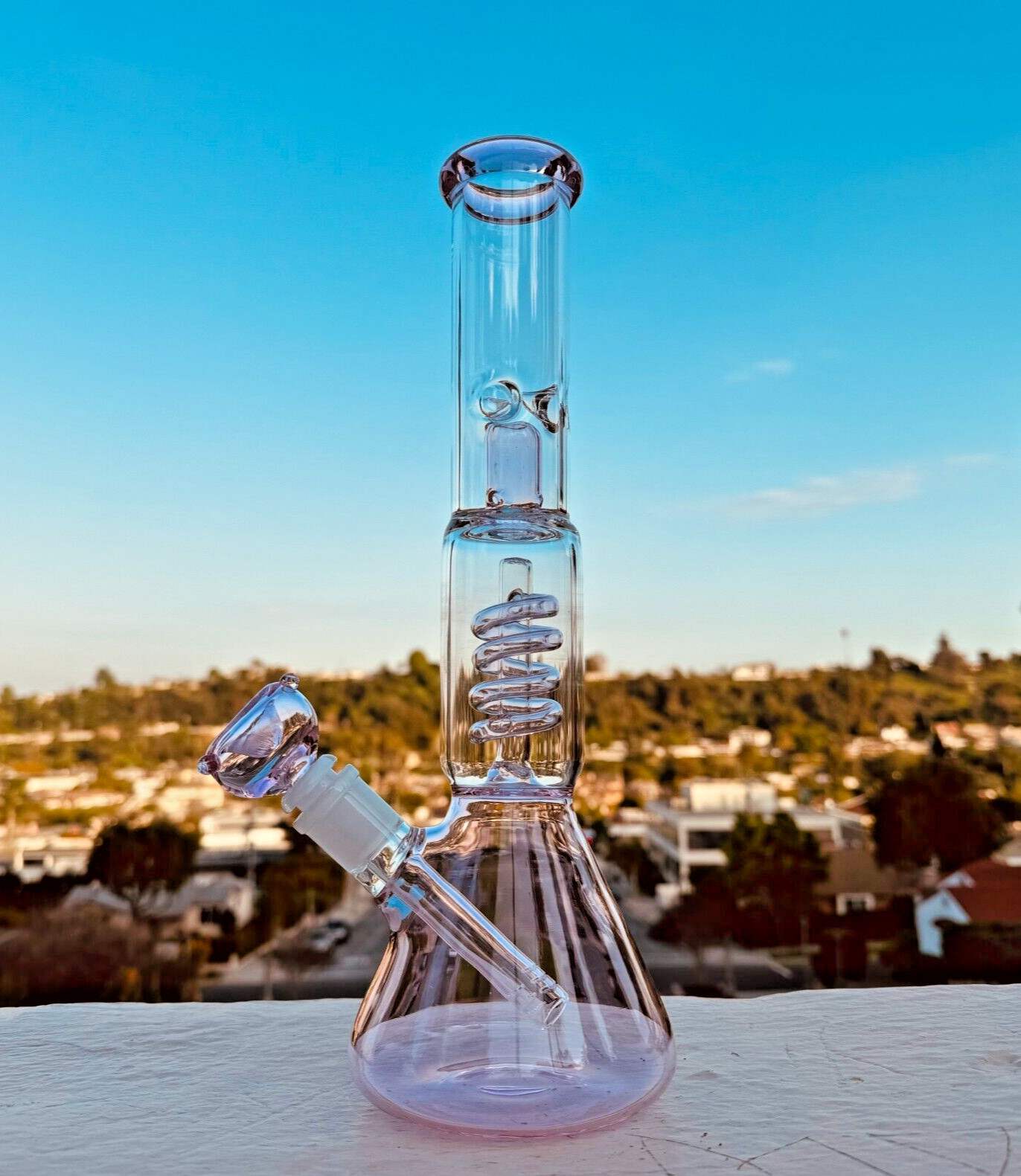 13&Prime; Pink Glass Heavy Bong Hookah Water Pipe Heavy Beaker with Custom Made Bowl