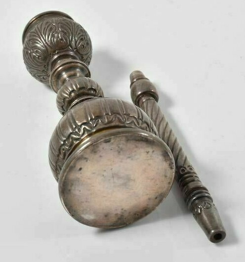 Antique Oriental Sterling Silver & Hardwood Hookah Pipe