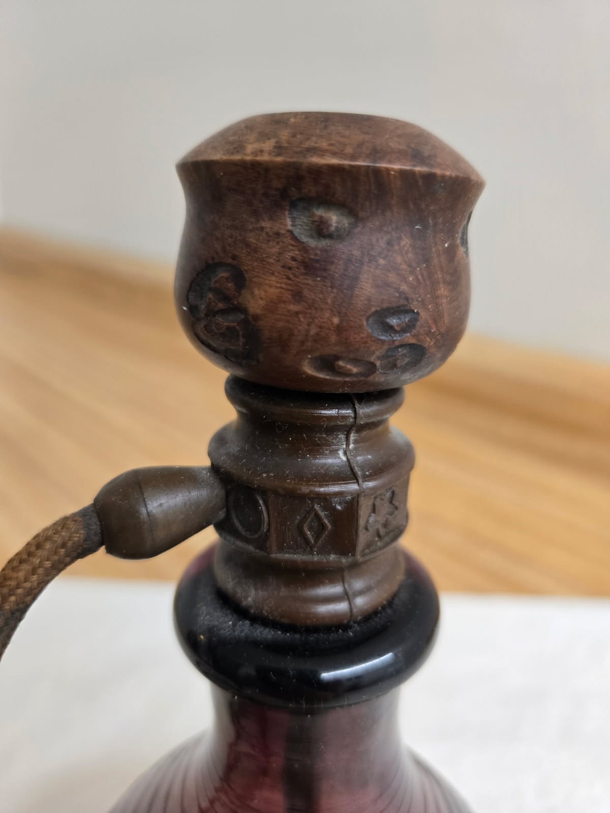 Vtg. purple glass hookah water pipe: moon/stars bong bottle, Italy.