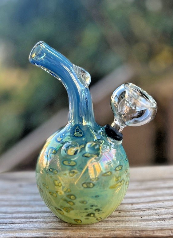 Double Fumed Water Pipe 5.25&Prime; Glass Bubbler Tobacco Pipe Bong Iridescent Marbles