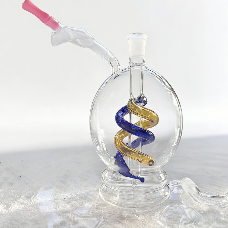 4.5&Prime; Premium Glass Water Pipe with Dual Spiral Percolator Blue Gold Orb Bong