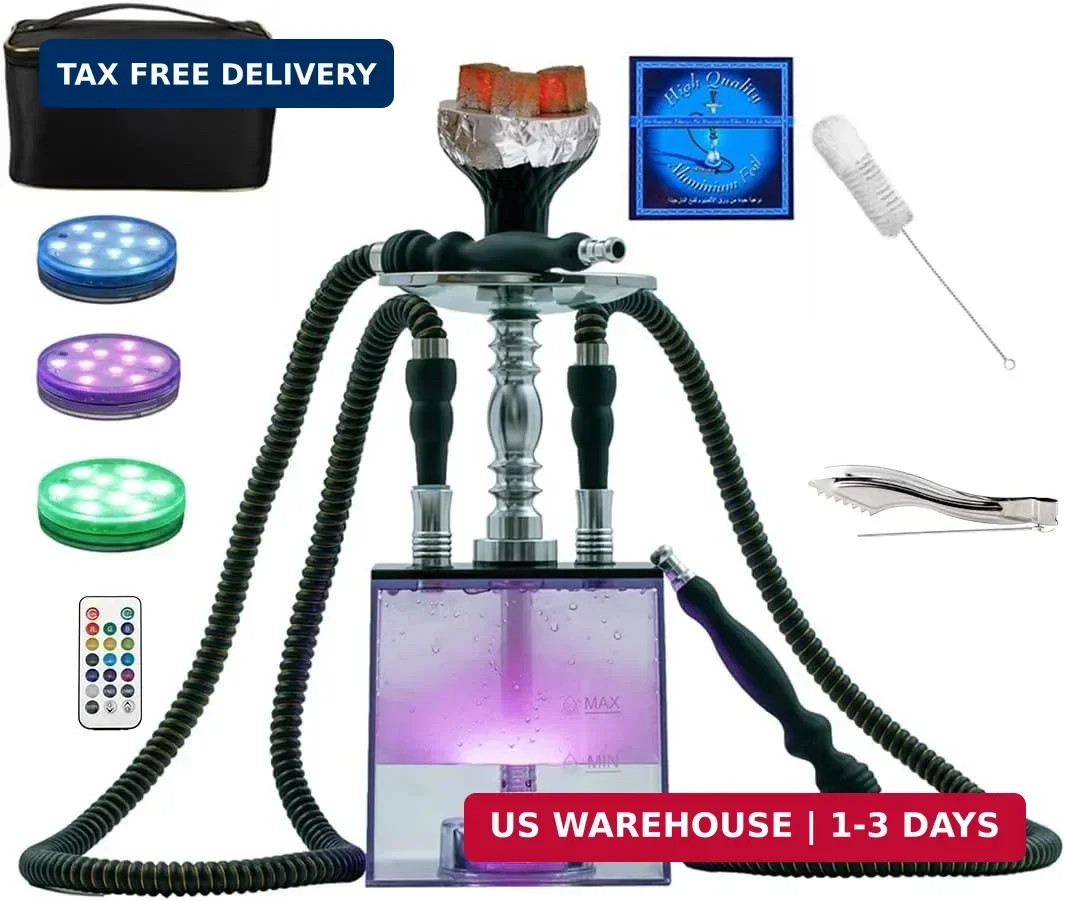 2 Hose Hookah Set,Portable Micro Modern Cube Acrylic Hookah with Silicone Hookah