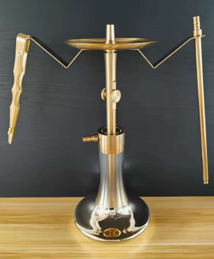 Premium Turkish Style Hookah Set – Large 52cm Gold Stainless Steel Shisha