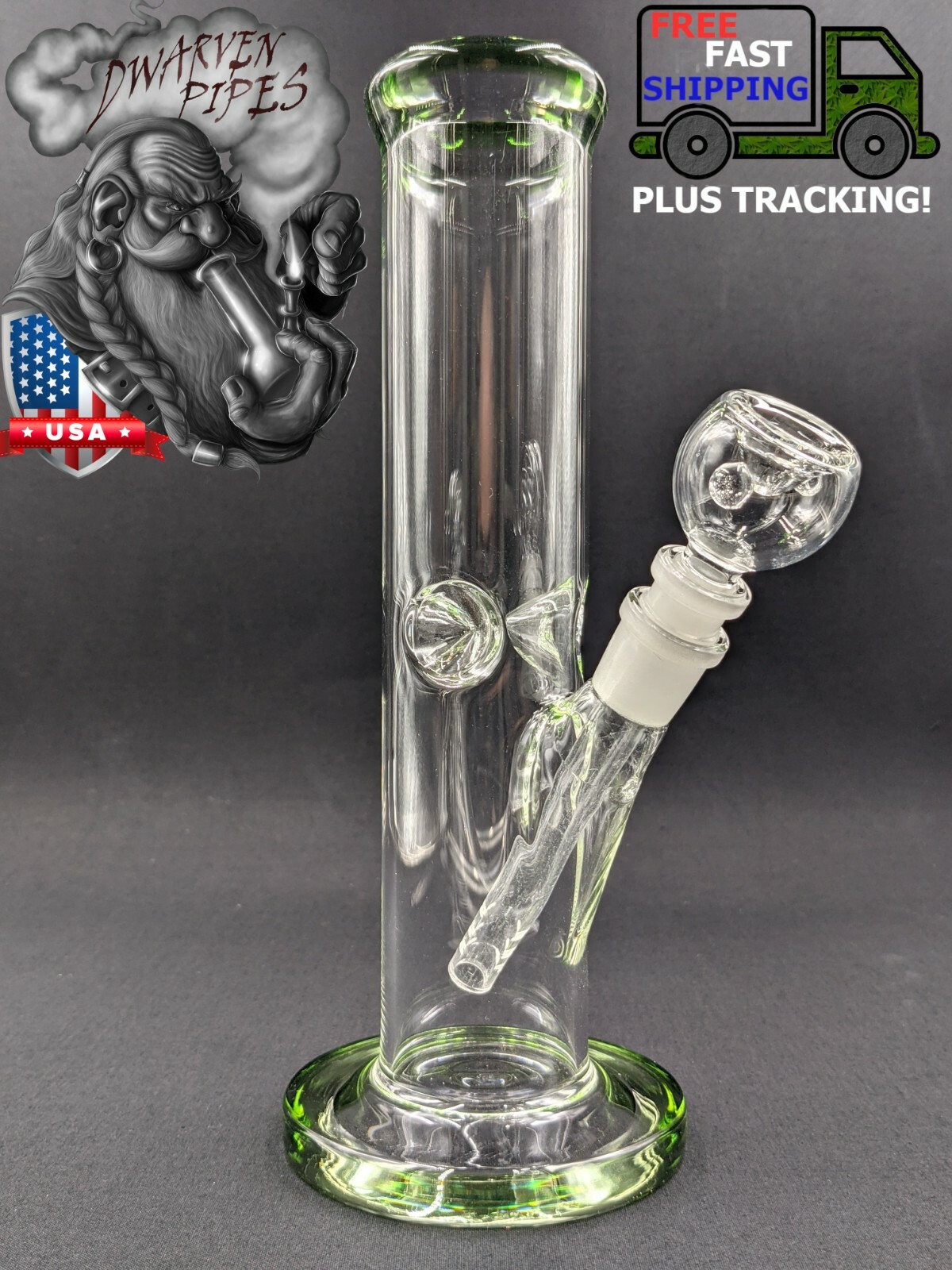 10&Prime; Inch Glass Hookah Water Pipe Bong Thick Cylinder w/ 6 Cut Downstem GR