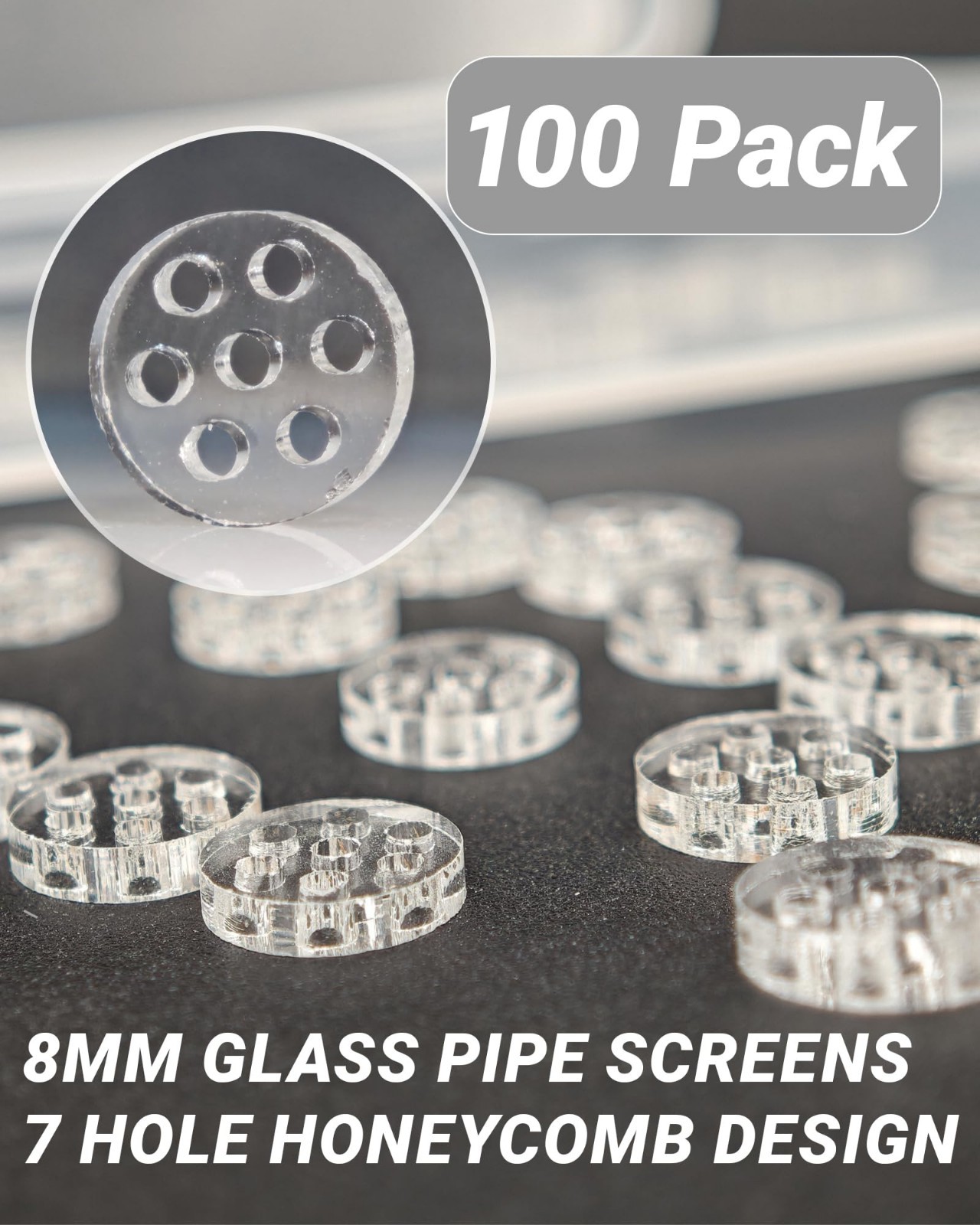 100 Pcs 8mm Borosilicate Glass Screens for Pipes & Bowls, Reusable Filters, Easy