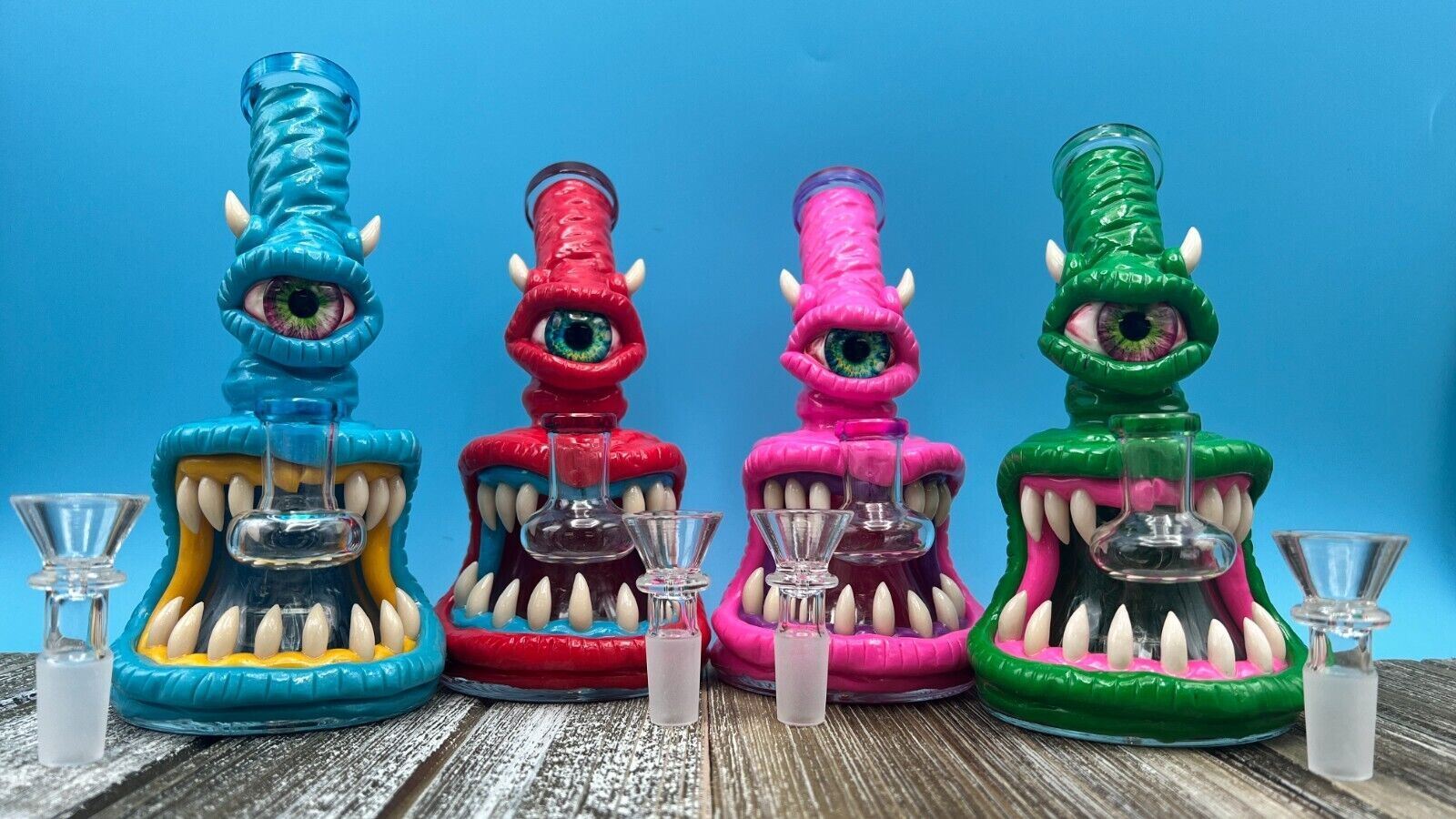 7&Prime; Cool Monster Glass Water Pipe Bong Bubbler W/ Percolator Hookah