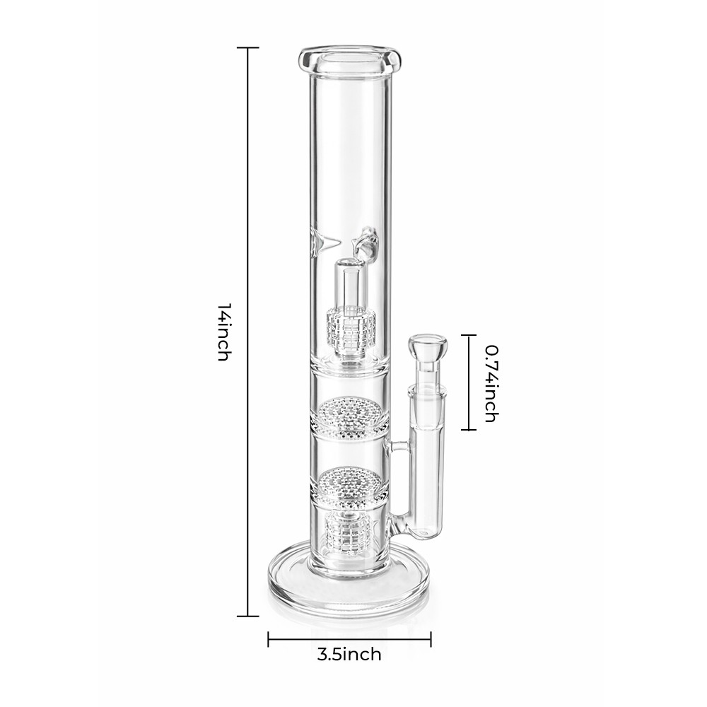 14&Prime; inch Glass Water Pipe Bong 4 Percolators – 2 Honeycomb Percs + 2 Matrix Perc
