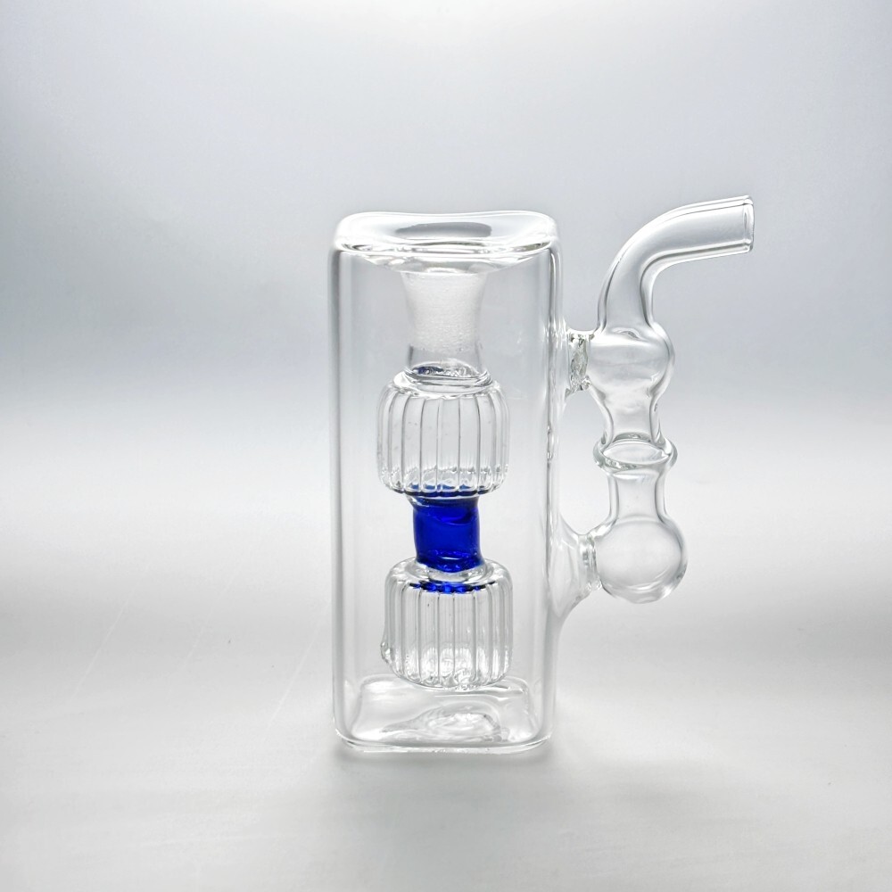 Protable MINI 4&Prime; Square Glass Bong Hookah Smoking Double Filter Water Pipe Bowl