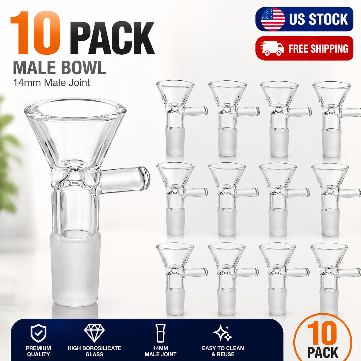 10 Pack – 14mm Male Glass Bowl for Water Pipe and Bong Replacement Heads,US SHIP
