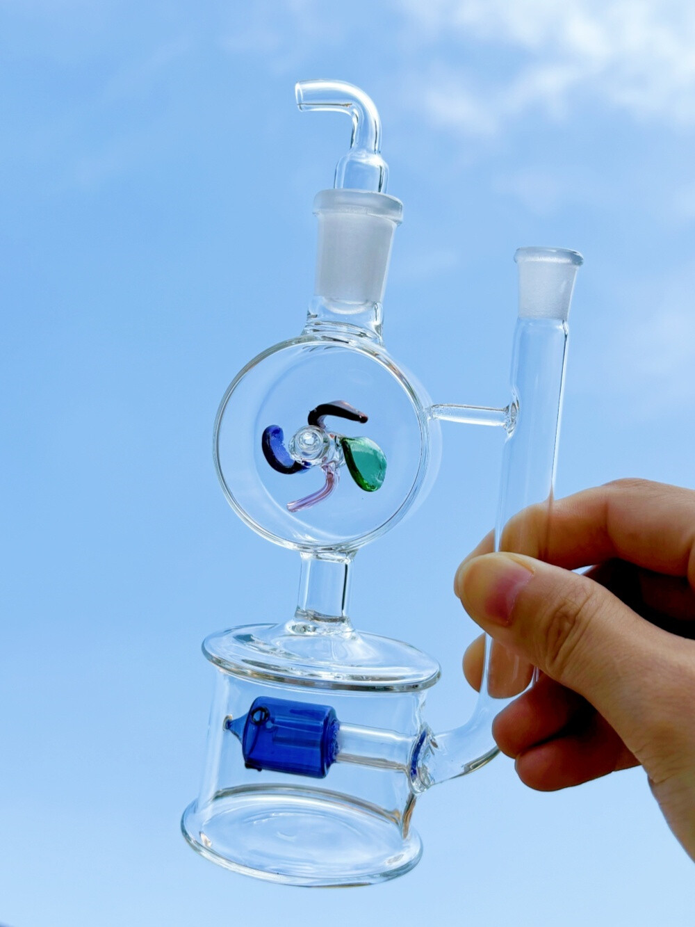 Pyrex 5.7inch Glass Hookah Bong Windmill Wheel Rotates Water Pipe Bubbler W/Bowl