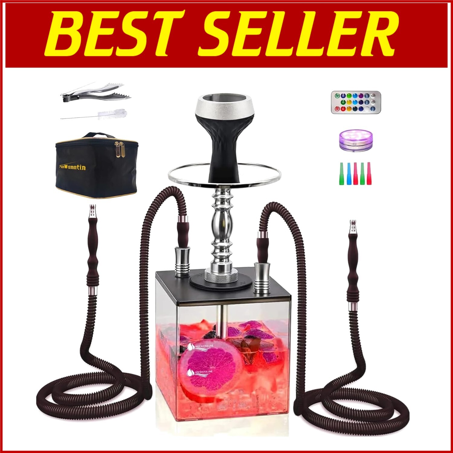 Modern 2-Hose Hookah Set with LED Lights & Accessories for Ultimate Enjoyment