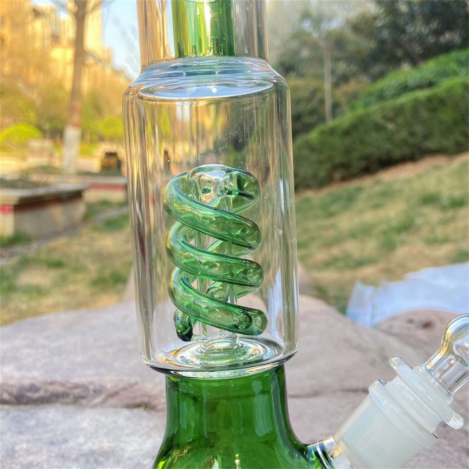 12&Prime; Green Glass Bong Tornado Heavy Percolator Water Pipe Hookah W/Ash Catcher
