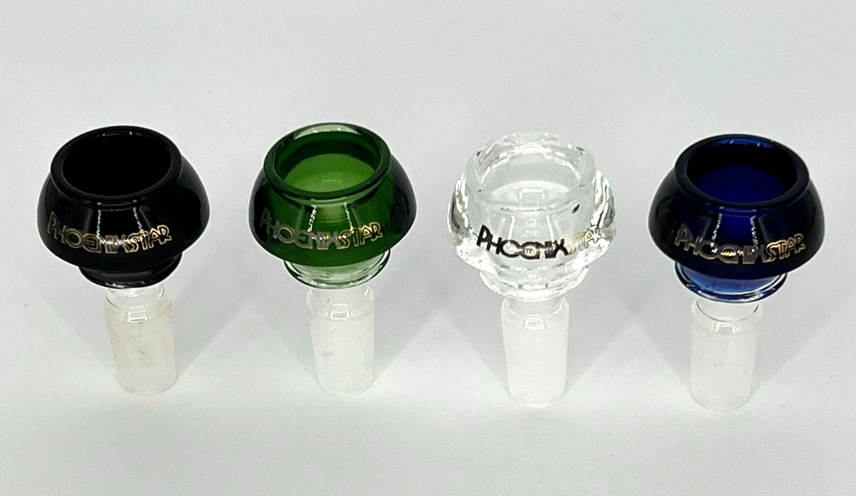 2 RANDOM COLORS-PHOENIX STAR 14MM MALE GLASS BOWL REPLACEMENT FOR BONG RIG PIPE