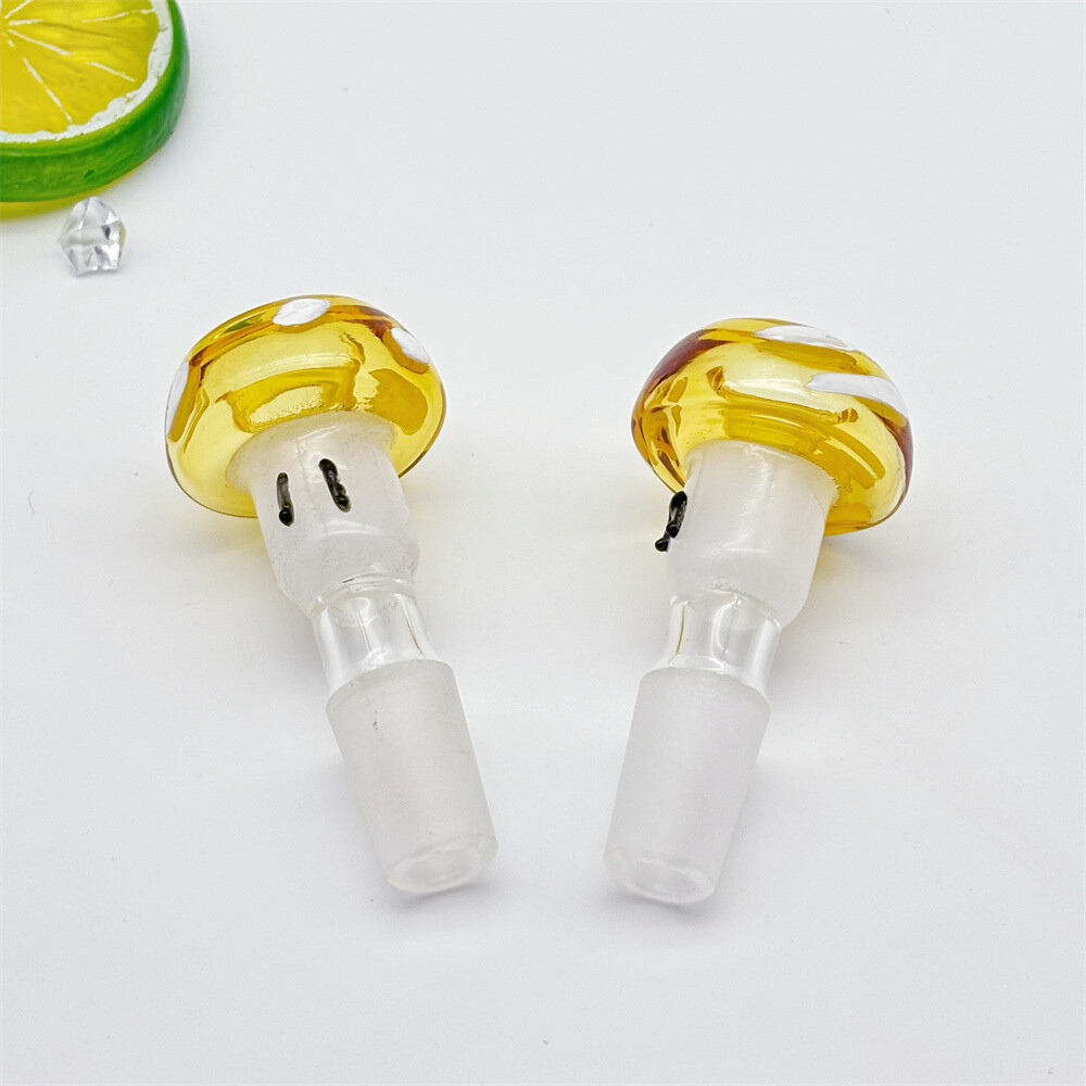 2pcs 14mm male Glass Bowl Slide Mushroom Yellow Pyrex Replacement For Glass Bong