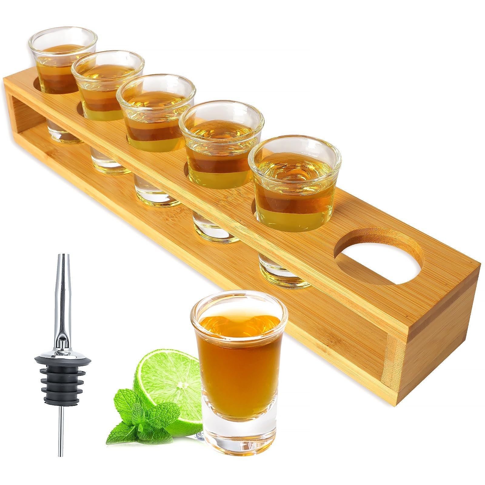 Shot Glasses Set of 6 Shot Glass Tray Holder 1oz/30ml Bulk Glass Shot Glasses…