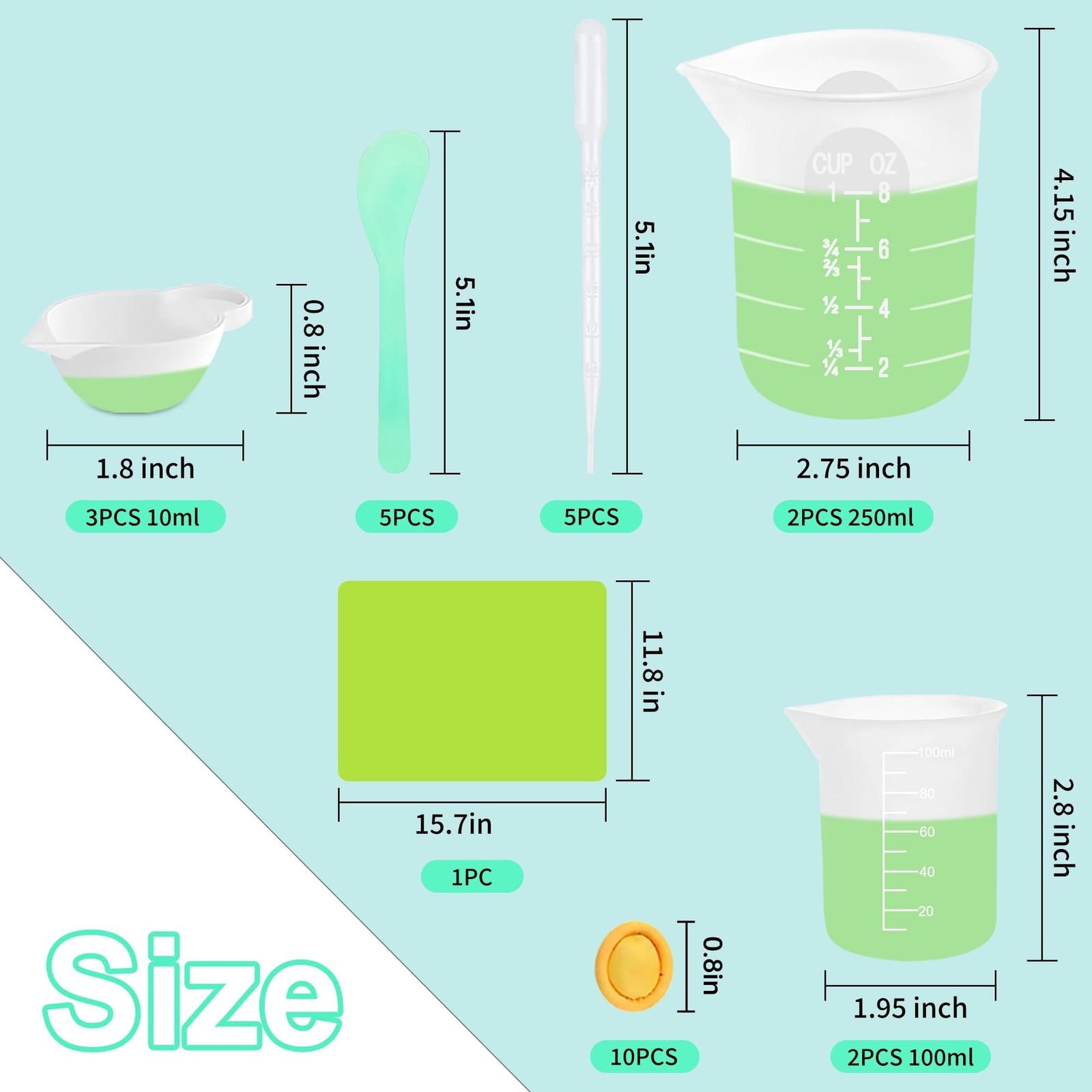 Silicone Measuring Cups for Resin Supplies,Resin Kit for 250ml &100ml Non-Sti…