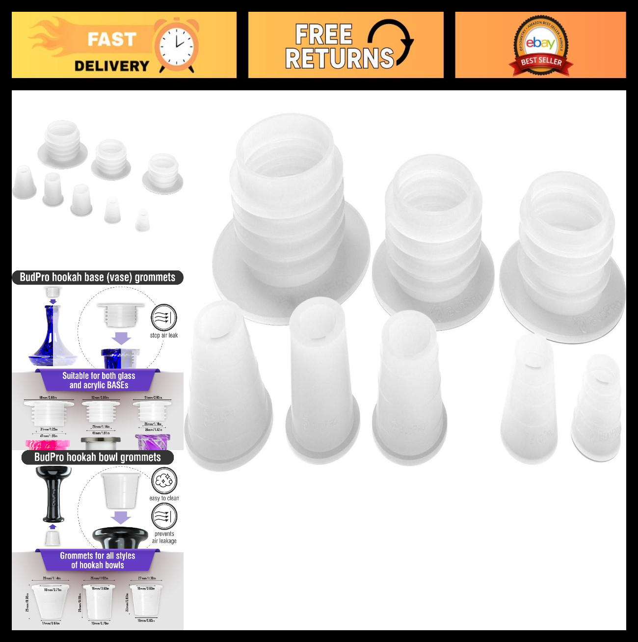 Silicone Rubber Hookah Grommet Set for Bowl, Stem, Base & Hose – Durable Seal