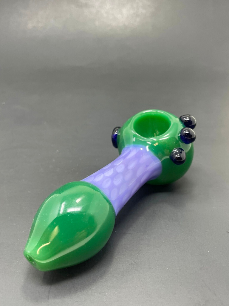 5&Prime; Collectible TOBACCO Purple/Green Scales Glass Hand Smoking Pipe w/ Carb Hole