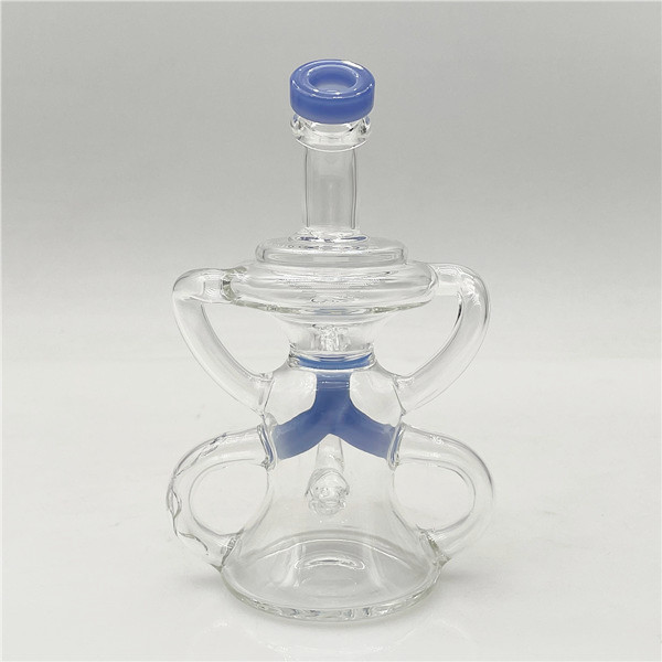 7-inch Uptake Jade Blue Recycler Double Glass Waterpipe Smoking Bong with Bowl