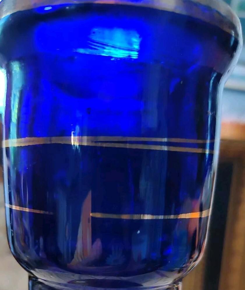 Antiq Hand Painted Persian Hookah Glass Bottle Cobalt Blue/Purplish Gold Accents
