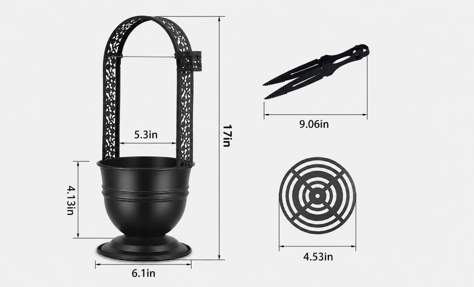 17in Hookah Charcoal Basket Holder with Tongs Shisha