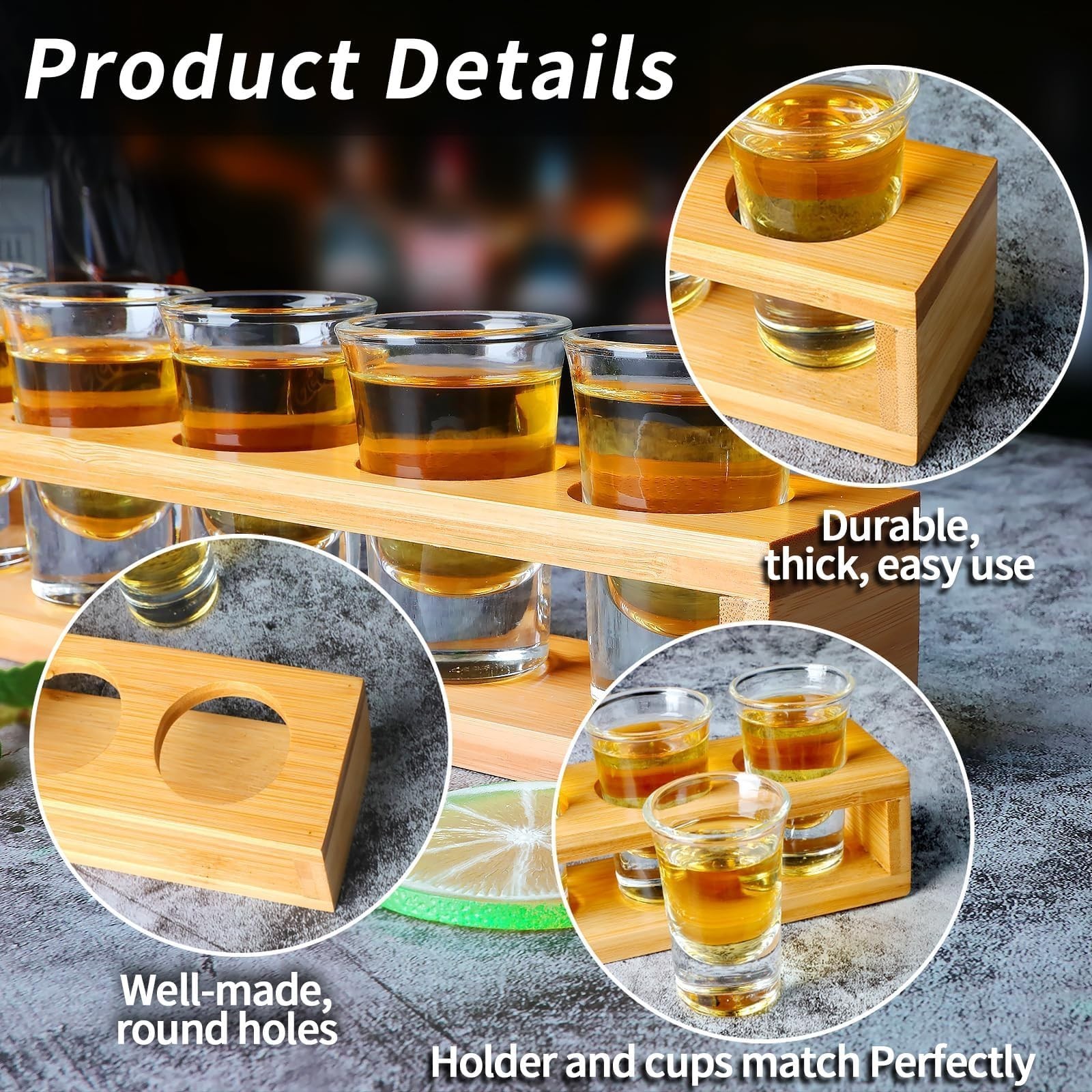 Shot Glasses Set of 6 Shot Glass Tray Holder 1oz/30ml Bulk Glass Shot Glasses…