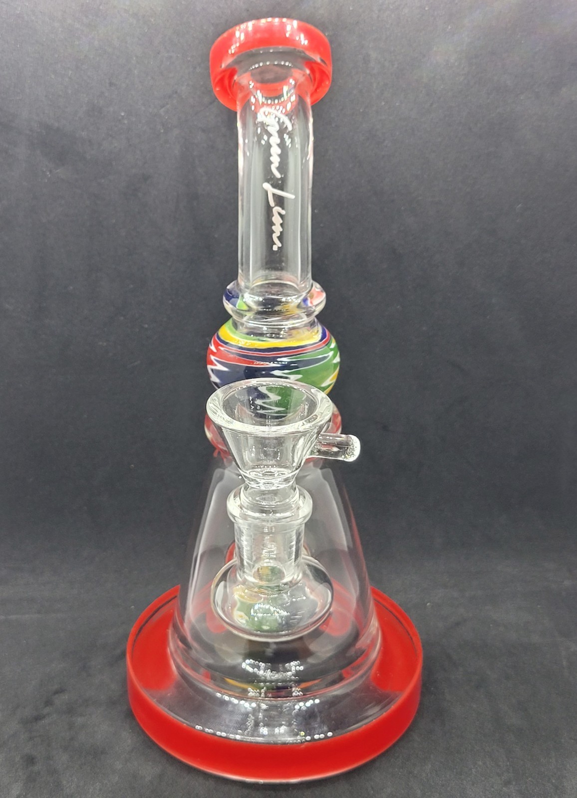 8&Prime; Wig Wag Cone Mini Glass Bong Green Lion Signature Water Pipe – Red