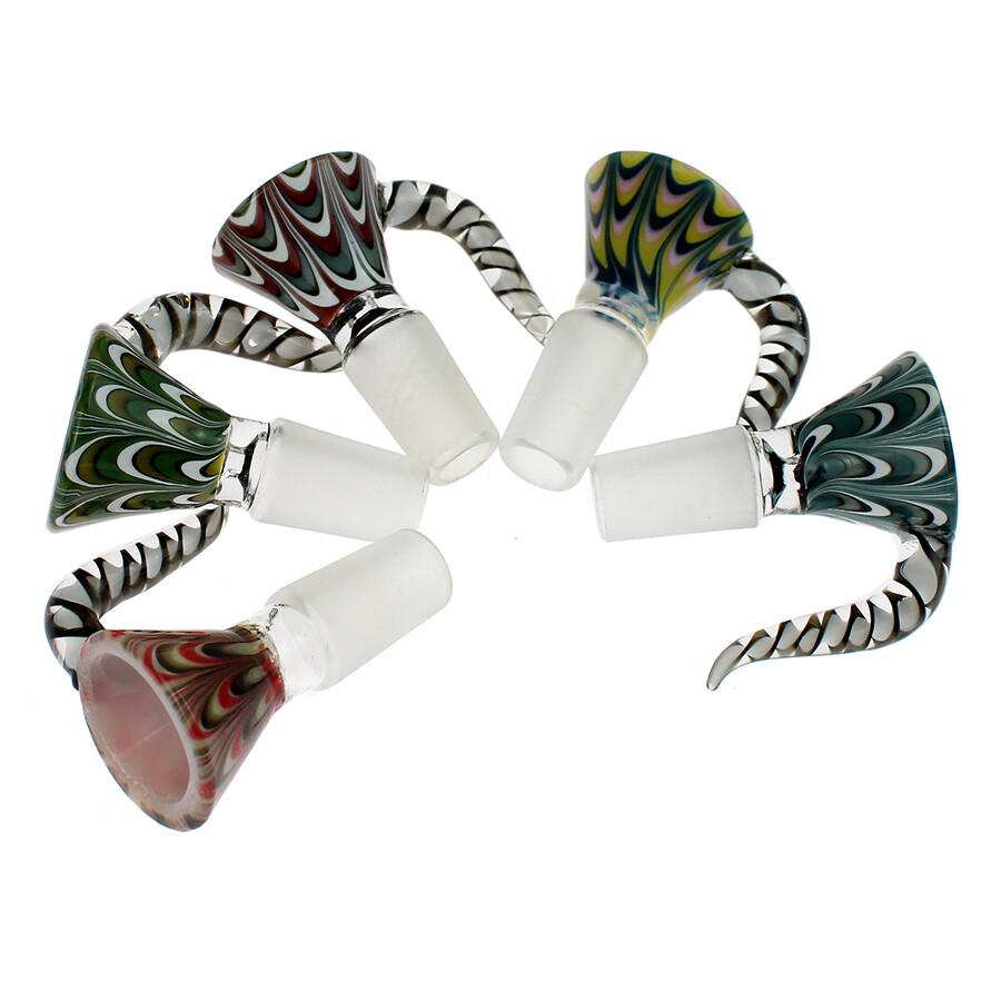 1pc Thick Glass Slide Bowl w/ Long Horn 14mm Male Joint for Smoking Pipe Random