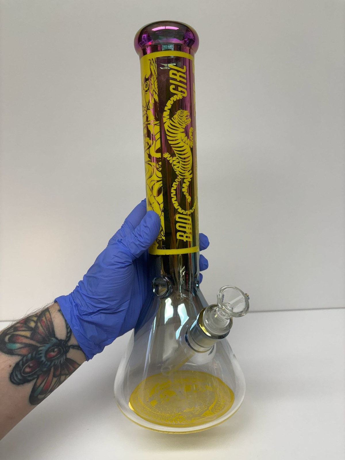 14&Prime; inch Glass Water Pipe Bong Graffiti Shine + bowl and down stem Free Shipping