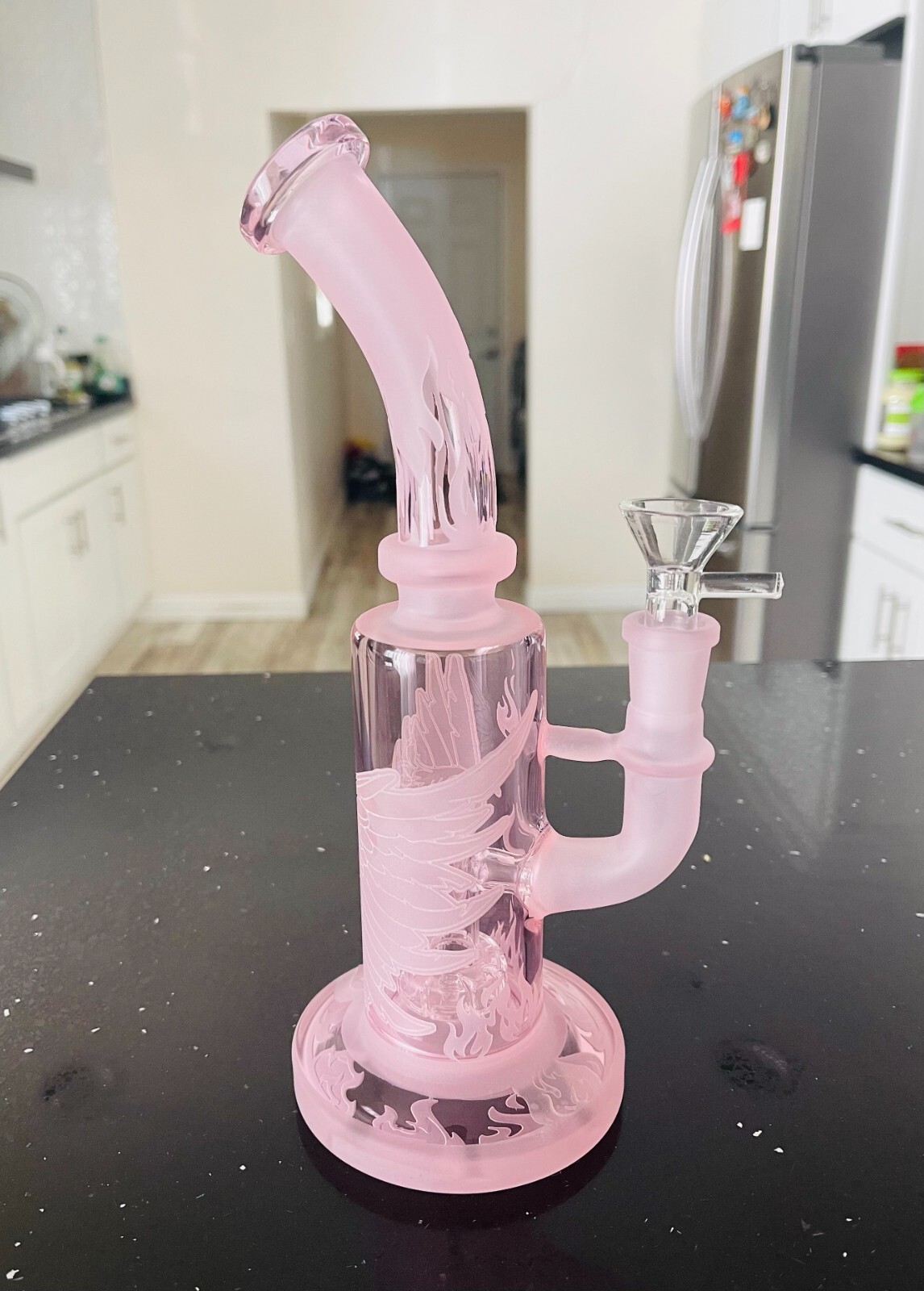 10&Prime;Premium Hookah Glass Water Bong Pink Percolator Shower Bend Phoenix Love💗
