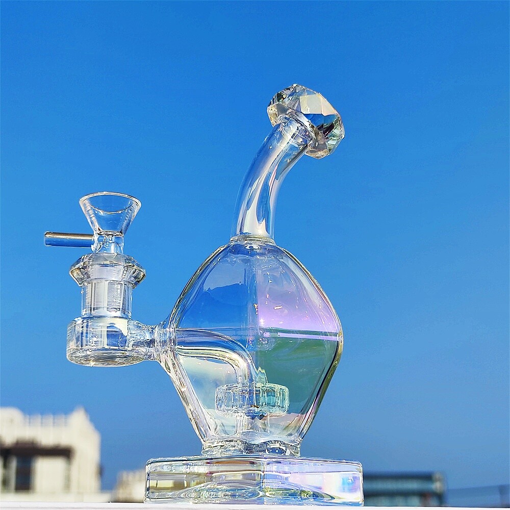 7 In Tinted Rainbow Egg Diamond Shape Joint Hookah Glass Water Pipe Bong 14mm