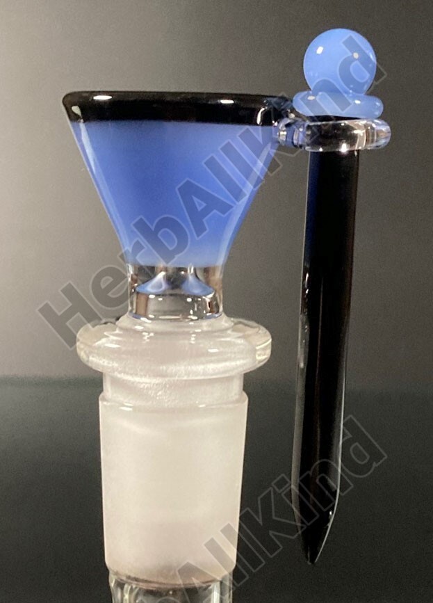 14mm Male Blue Black Glass Funnel Bowl w Poker Wand & Clear Holder Loop