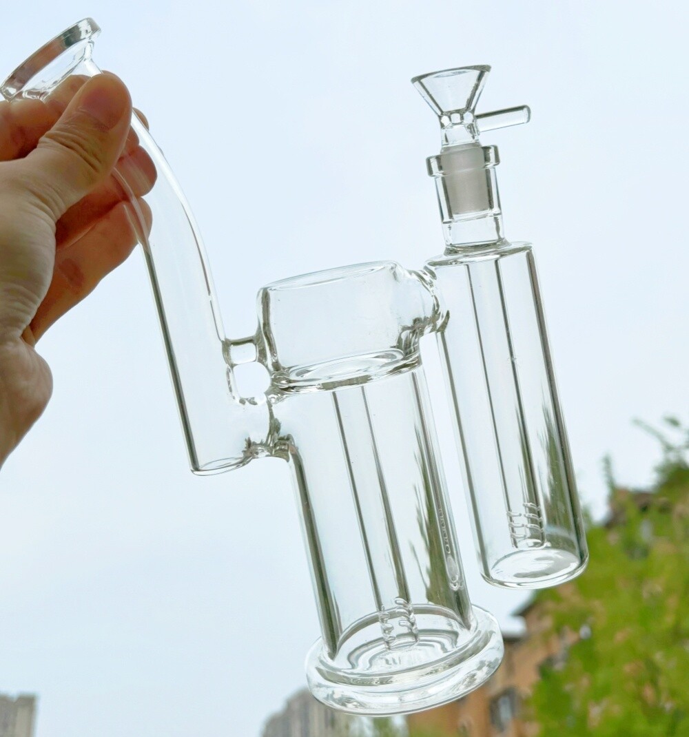 8.7in Glass Bong Double Chamber Perc Hookahs Recycler Smoking Water Pipe W/Bowl
