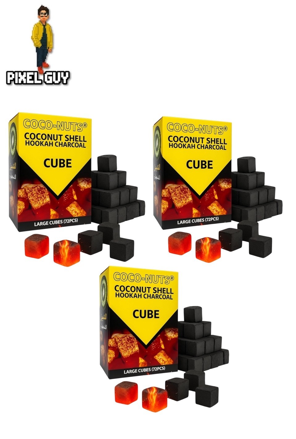Lot of 3 Zebra Coconut Shell Charcoal Cubes 25mm 1KG 72 Pcs Eco Friendly
