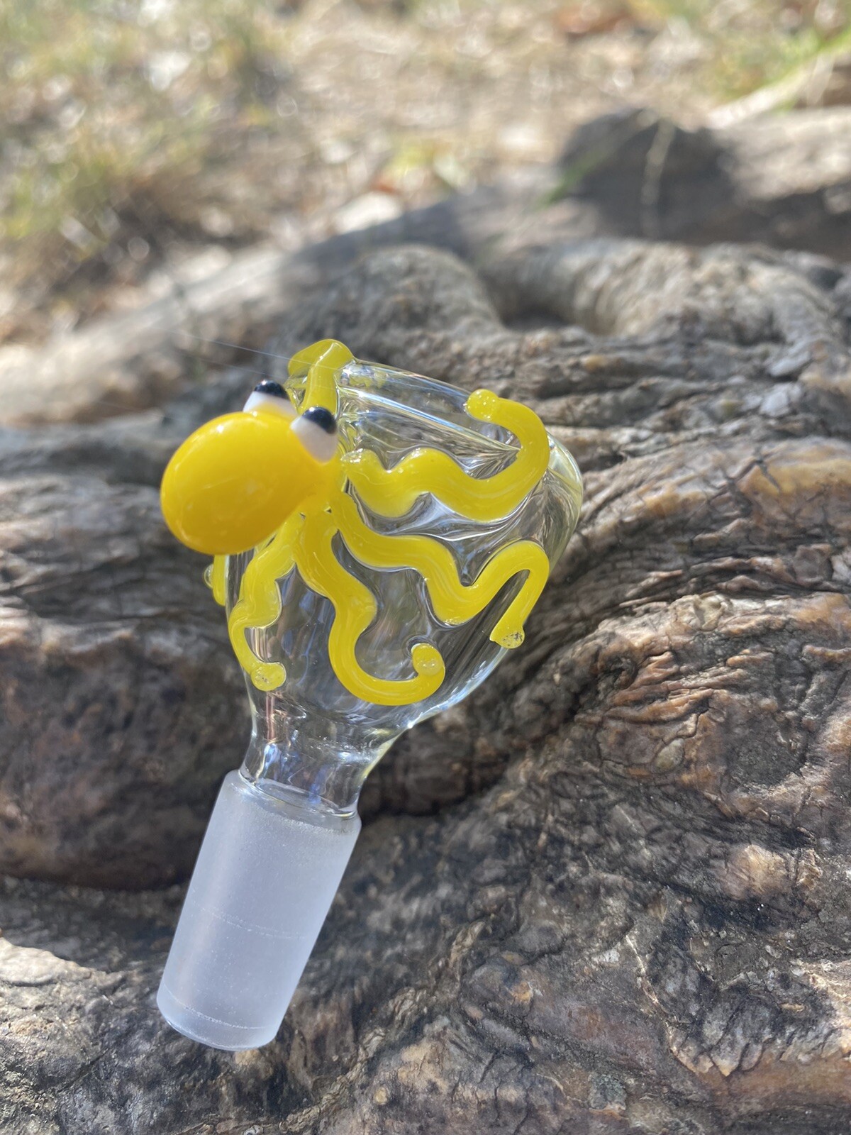 14mm Octopus Clear Glass Bowl Male Yellow Octopus