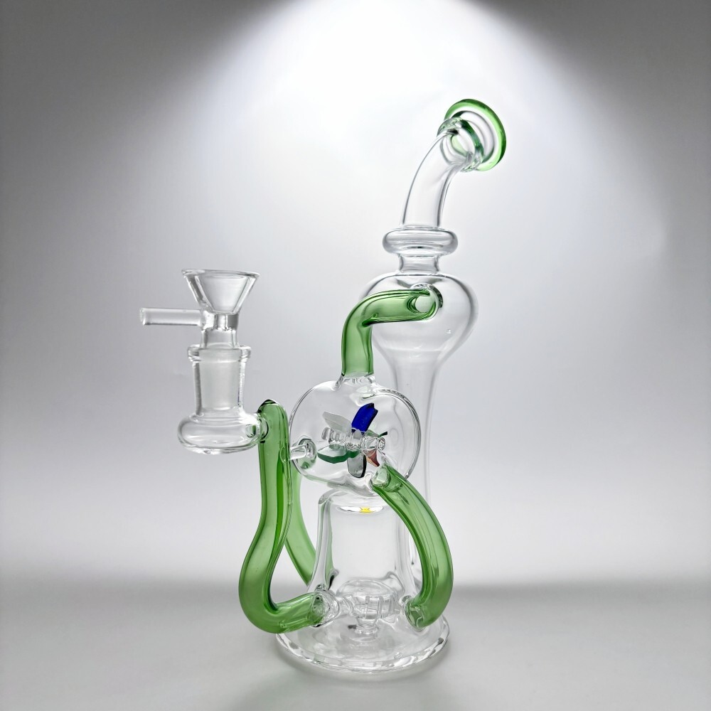 Green 9&Prime; Glass Bong Tornado Recycler Windmill Spin Smoking Water Pipe Hookah