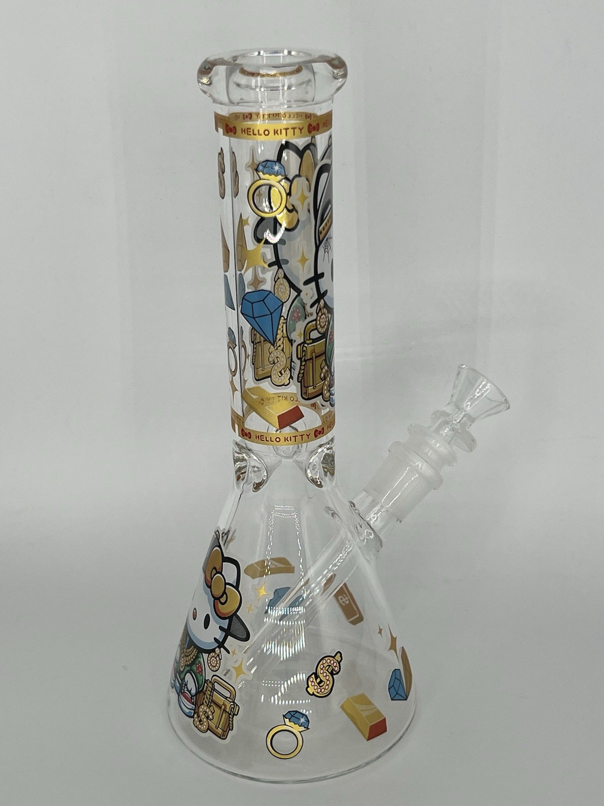 10” BLING “ALL SWAGGED OUT” HELLO KITTY GLOW N DARK BONG 14mm BOWL -2 FREE GIFTS