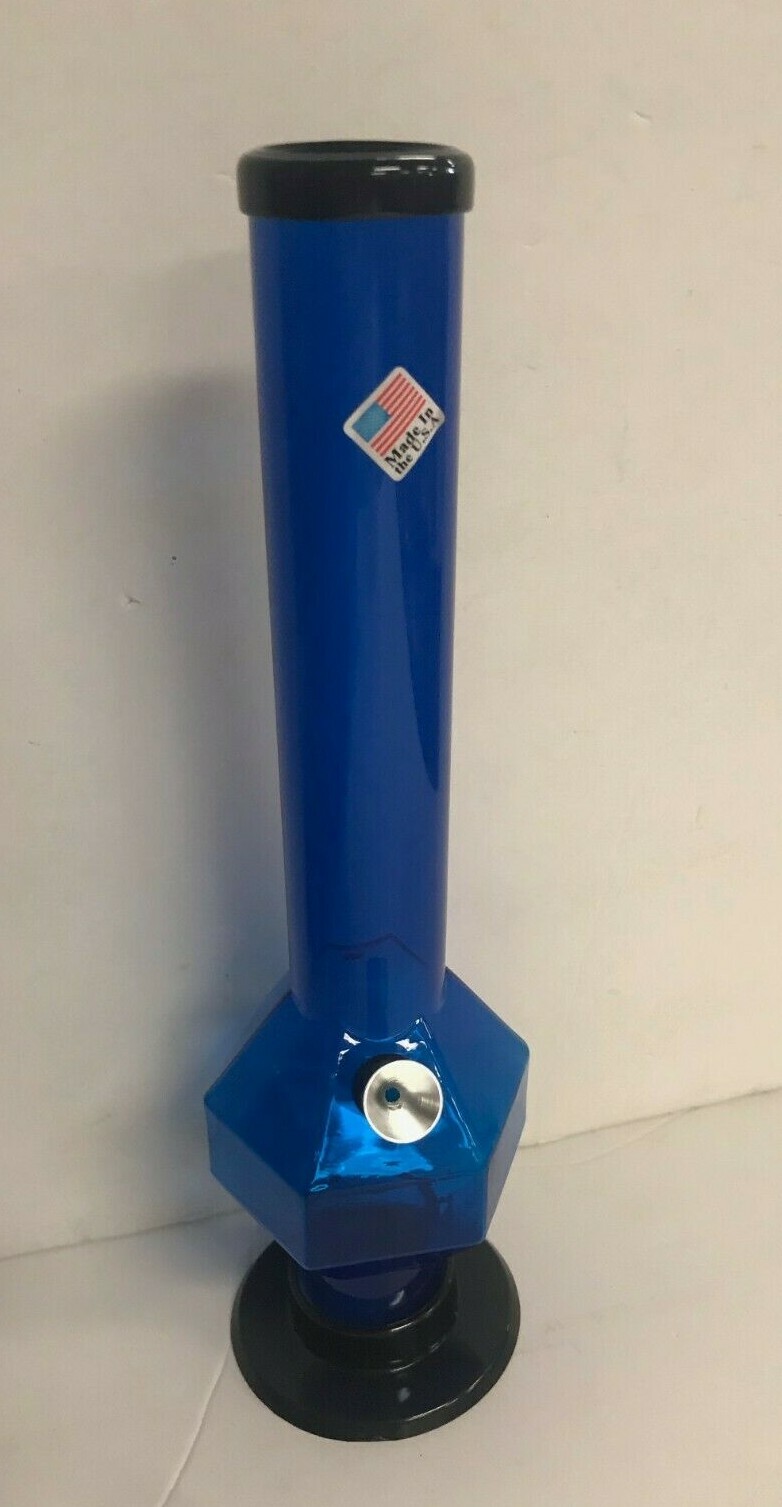 12&Prime; ACRYLIC PLASTIC PORTABLE FLAT PRISM BUBBLE THUMB CARB WATER PIPE BLUE