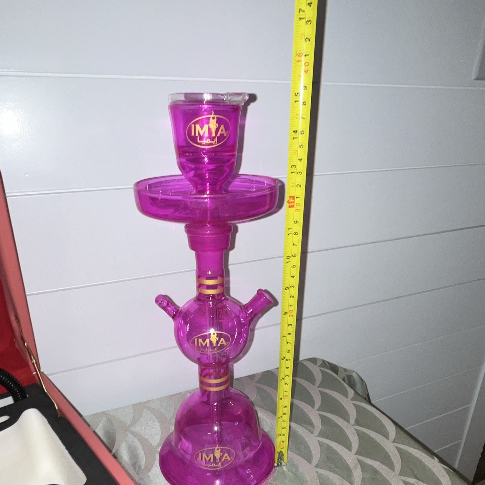 IMYA Pink Portable Glass Hookah Set 15” Shisha Complete Lock Hard Travel Case