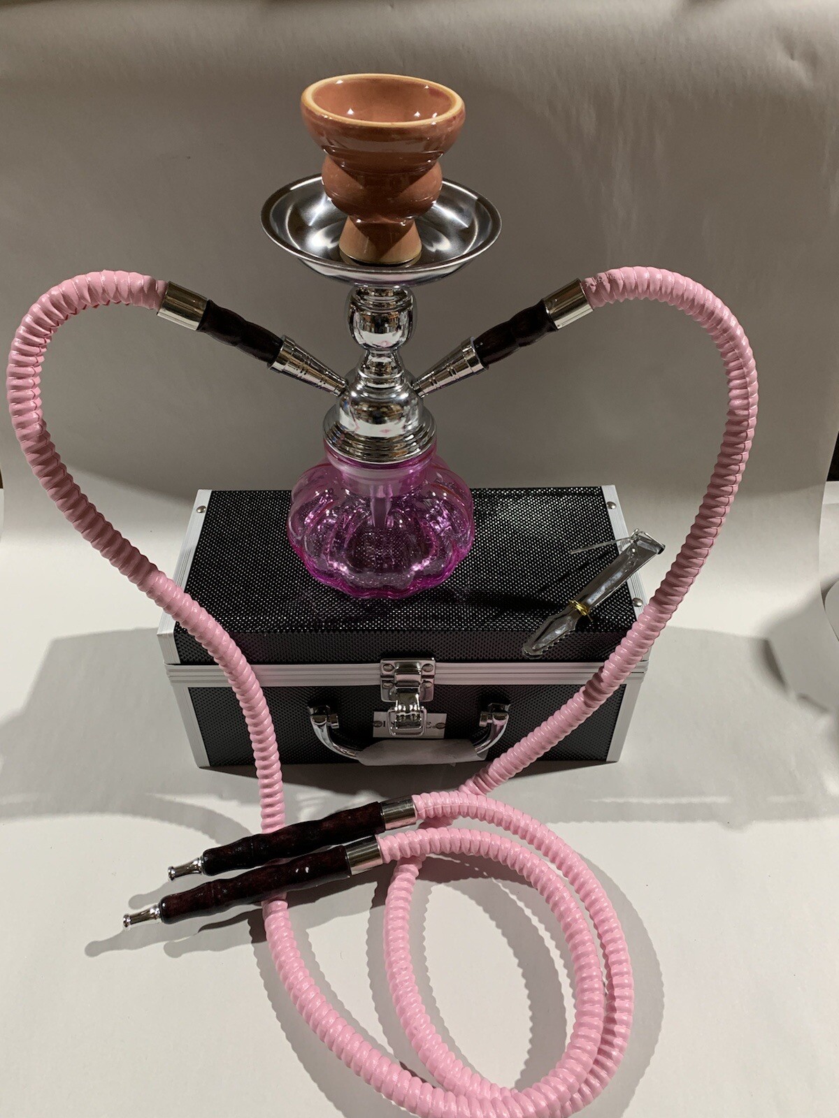 INHALE®️10 INCH 2 HOSE AVALANCHE SMALL PUMPKIN HOOKAH IN A HARD SUITCASE(PINK)